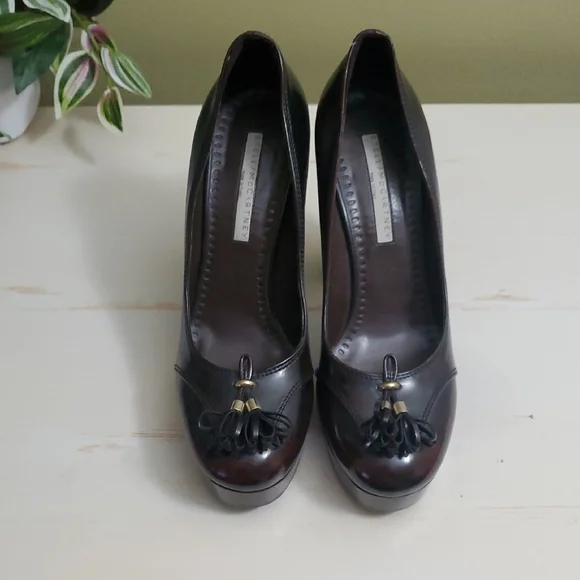 Stella McCartney | Brown Platform Heels with Fringe Details Sz 37 1/2 - Picture 2 of 11